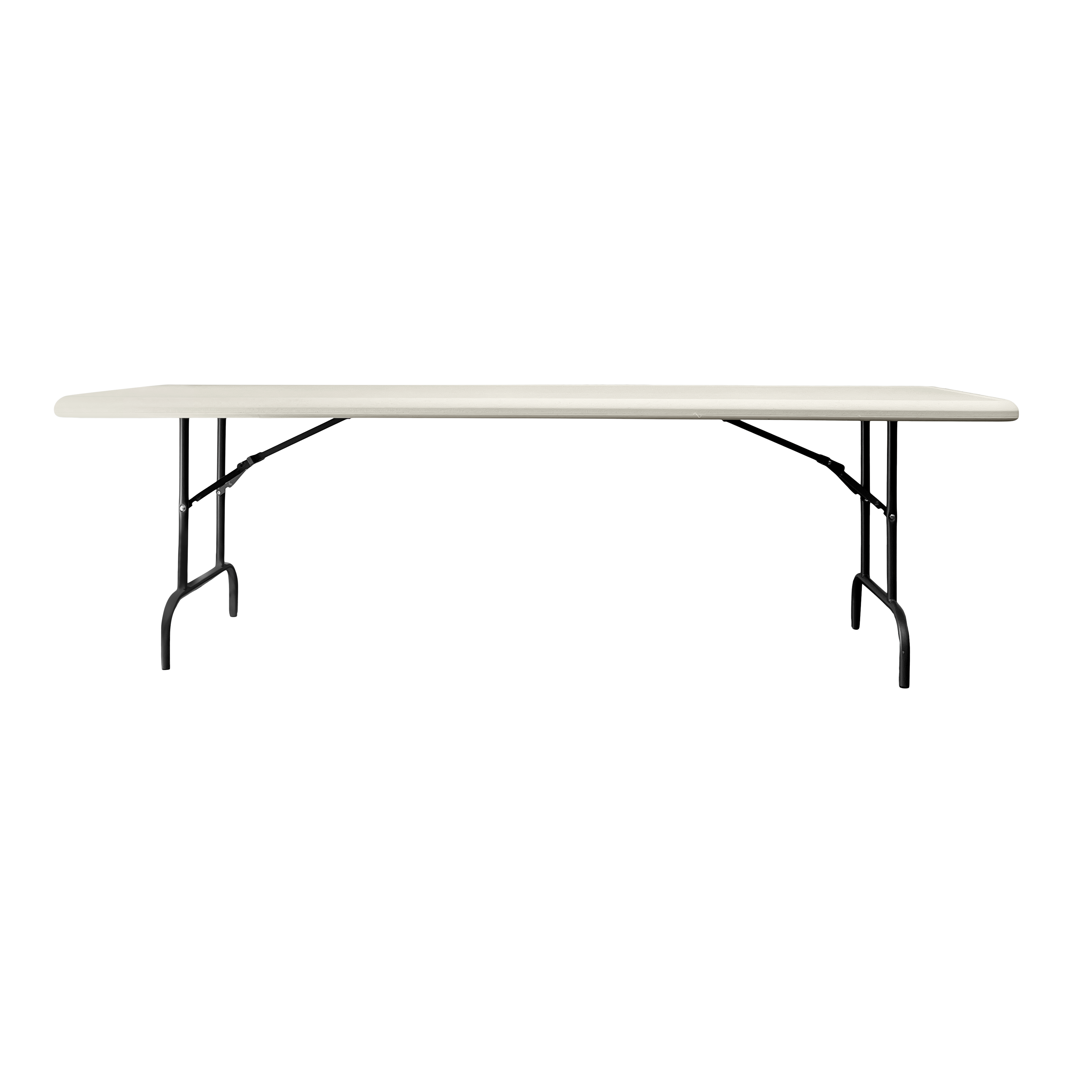 A picture of the side of a platinum folding table.