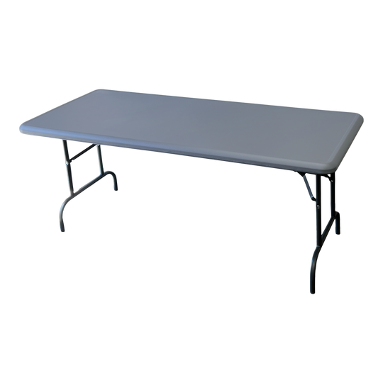 An overhead picture of a charcoal folding table.