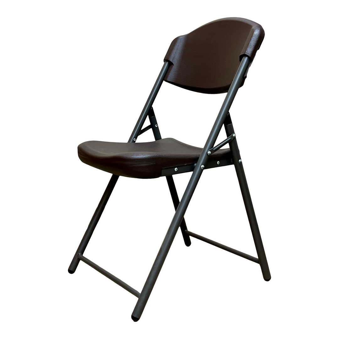 A front view picture of an espresso folding chair.