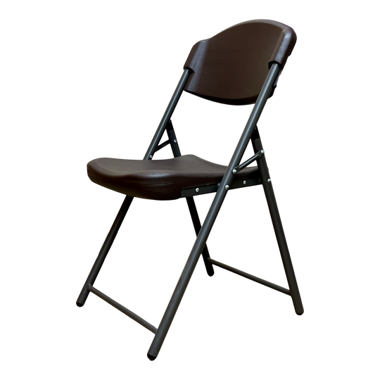 A front view picture of an espresso folding chair.