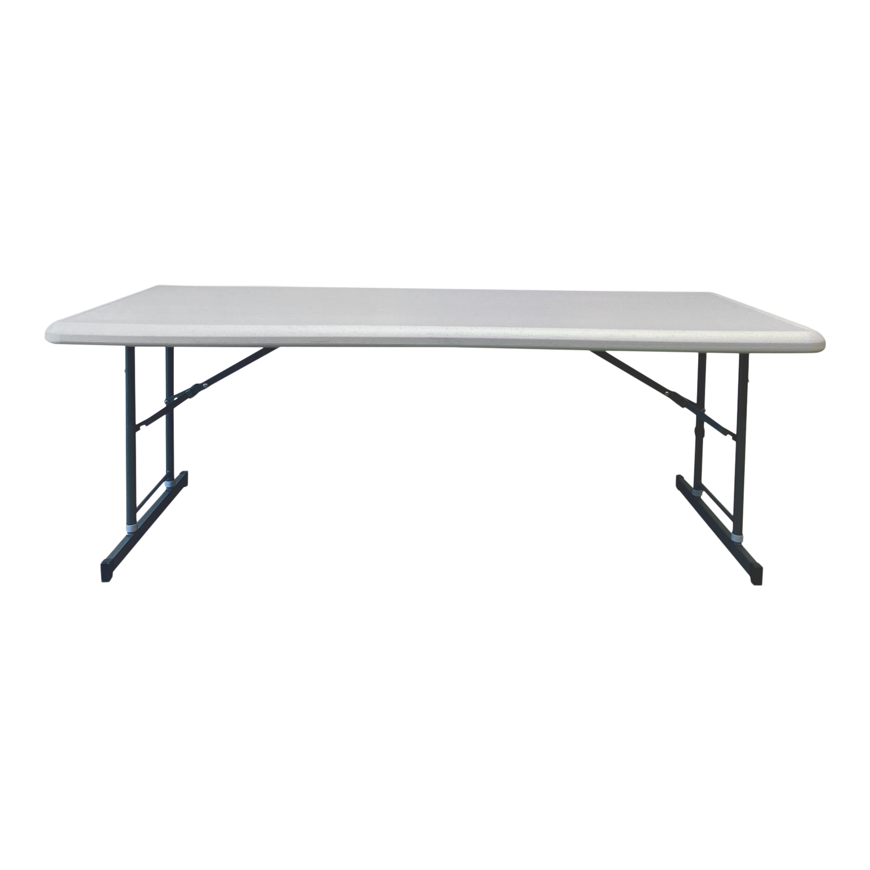 A picture of a platinum adjustable folding table.